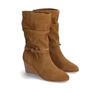 Violet & Red Jordy Brown Leather Suede Wedge Slouch Boots Size 9